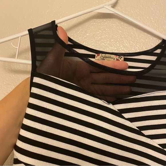 Speechless Girls Black white stripe mesh formal special occasion hi low dress 12 - Picture 7 of 12